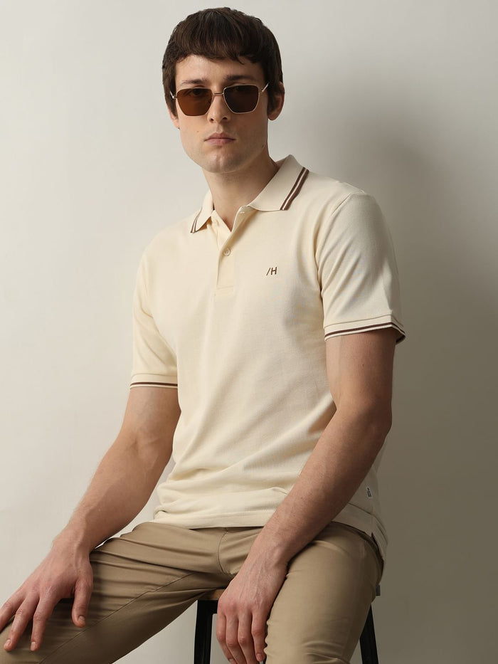 Beige Organic Cotton Polo T-shirt