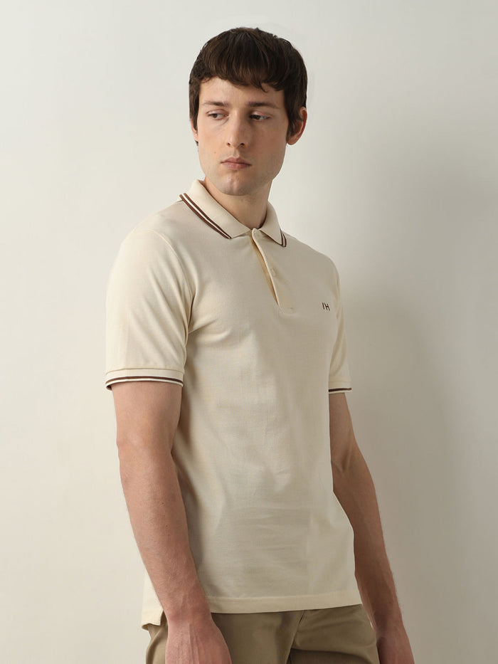 Beige Organic Cotton Polo T-shirt