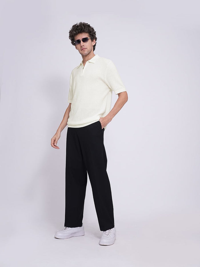 Beige Organic Cotton Zip Polo