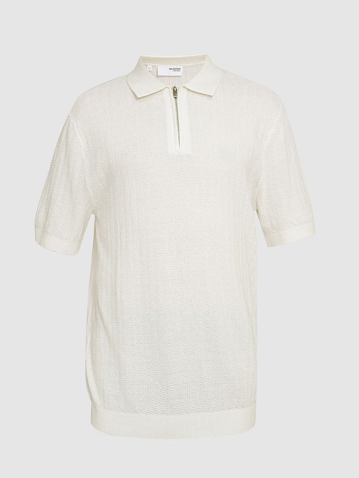 Beige Organic Cotton Zip Polo