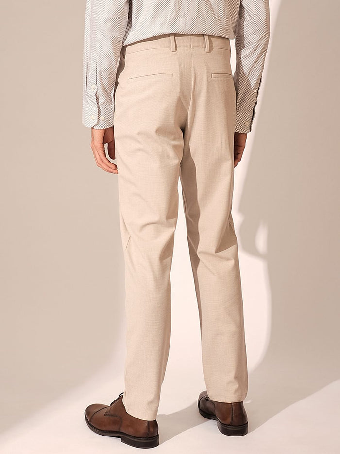 Beige Slim Fit Tailored Trousers