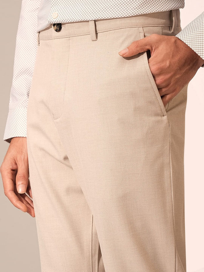 Beige Slim Fit Tailored Trousers