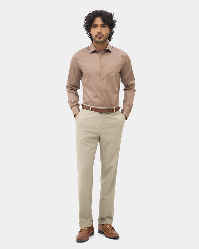 Beige Solid Trouser - Tony