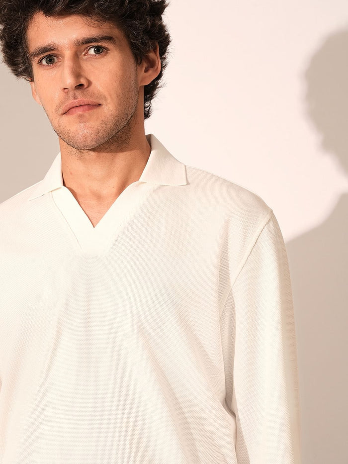 Beige Split Neck Polo