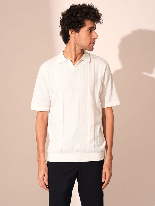 Beige Structured Knit Organic Cotton Polo