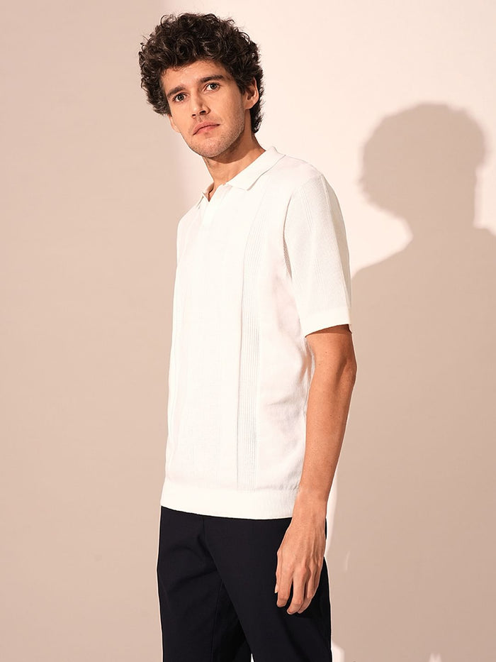 Beige Structured Knit Organic Cotton Polo