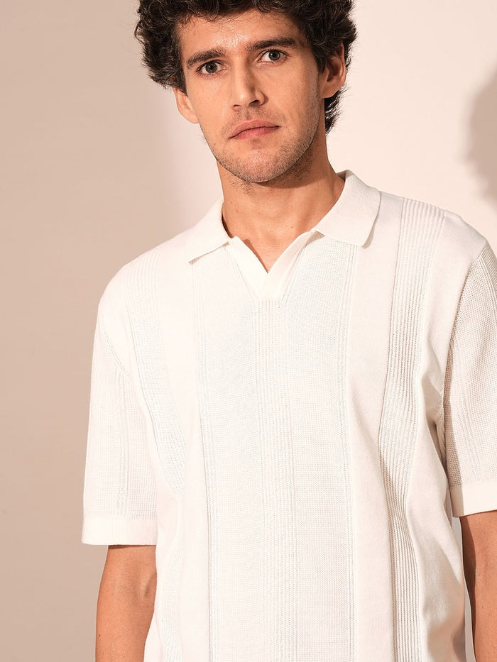 Beige Structured Knit Organic Cotton Polo