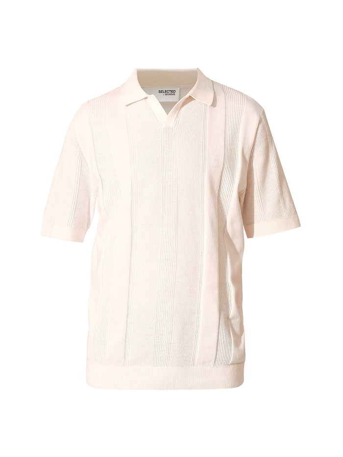 Beige Structured Knit Organic Cotton Polo