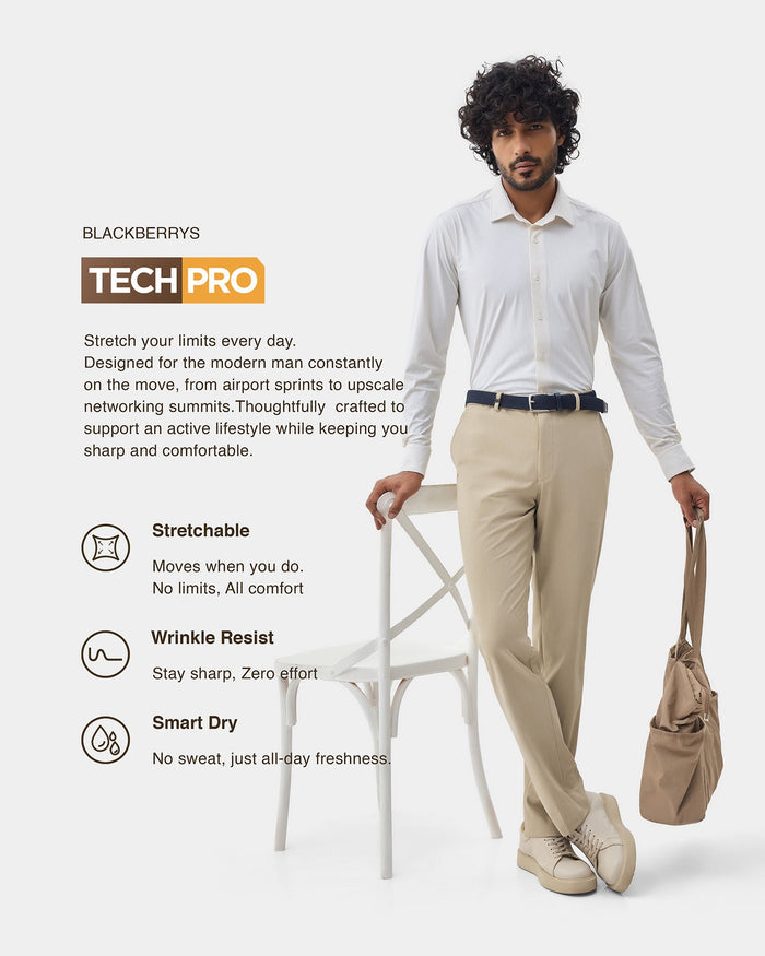 Beige TechPro Solid Trouser - Dean