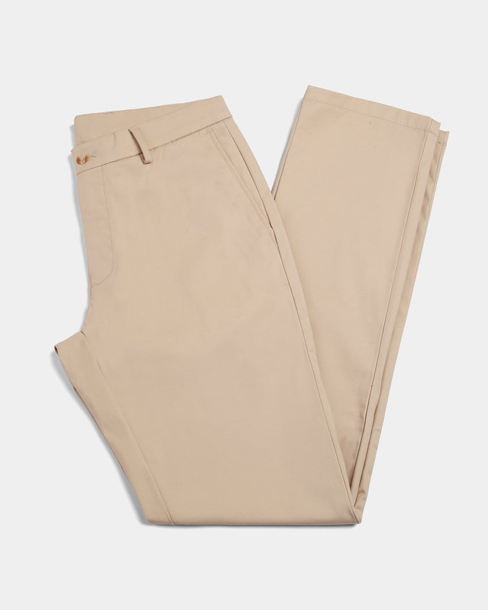 Beige Unwrinkle Solid Khakis - Elgon