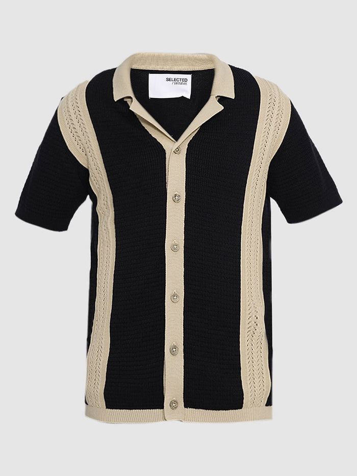 Black Colourblocked Cotton Knitted Polo