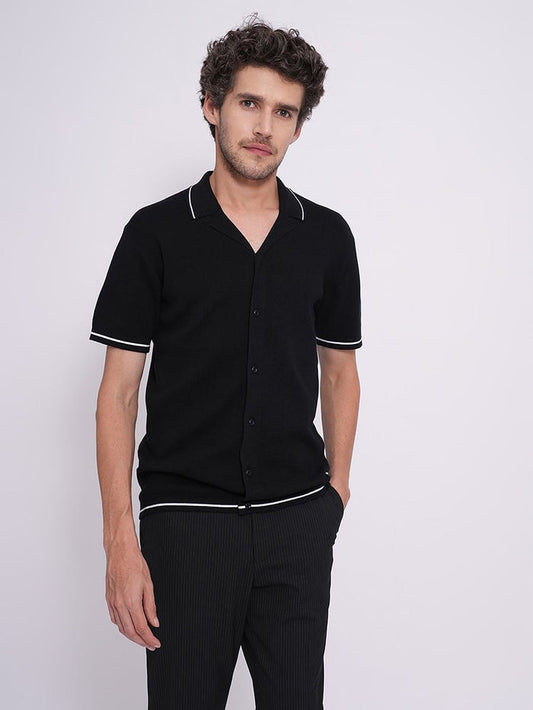 Black Cotton Knitted Polo