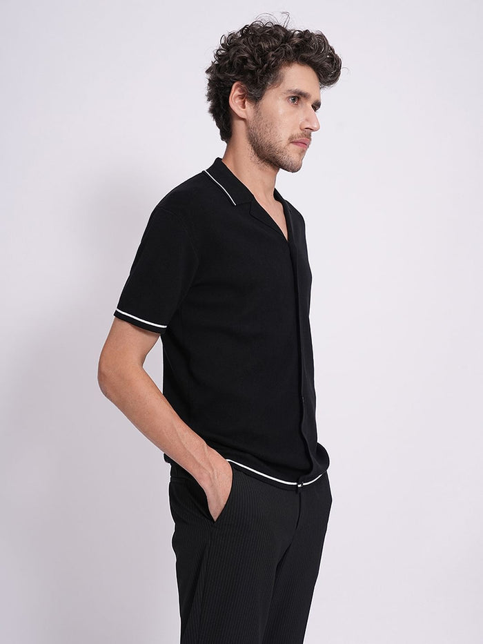 Black Cotton Knitted Polo