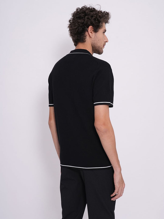 Black Cotton Knitted Polo