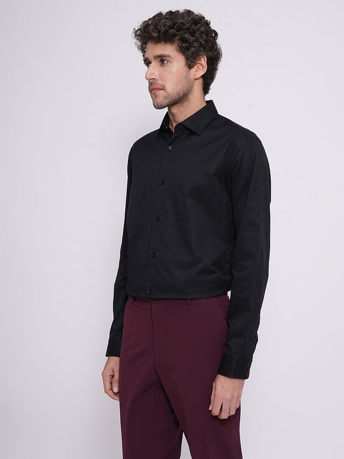 Black Cotton Slim Fit Formal Shirt