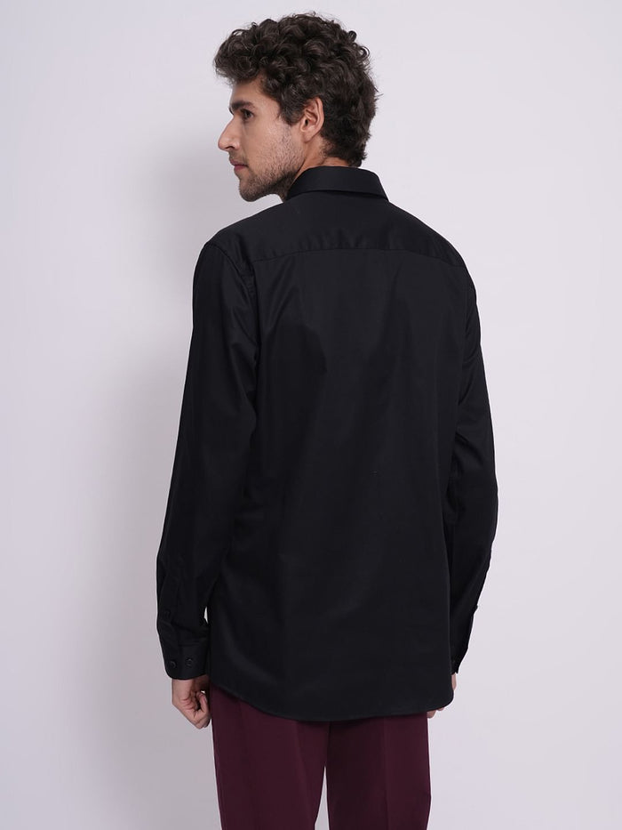 Black Cotton Slim Fit Formal Shirt