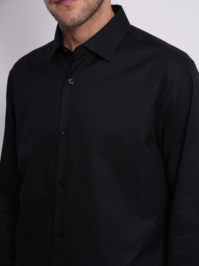Black Cotton Slim Fit Formal Shirt