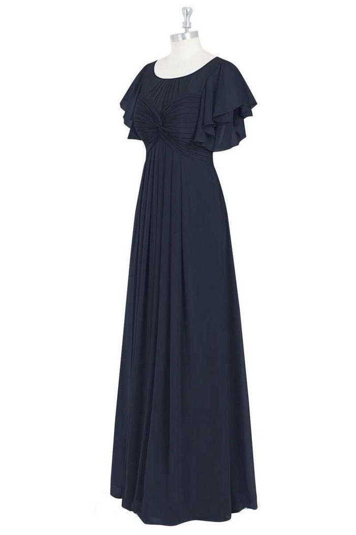 Black Crew Neck Ruffled A-Line Bridesmaid Dress
