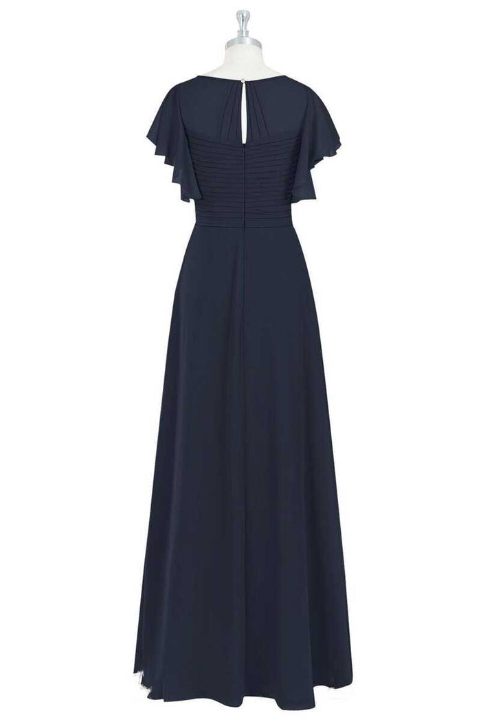 Black Crew Neck Ruffled A-Line Bridesmaid Dress