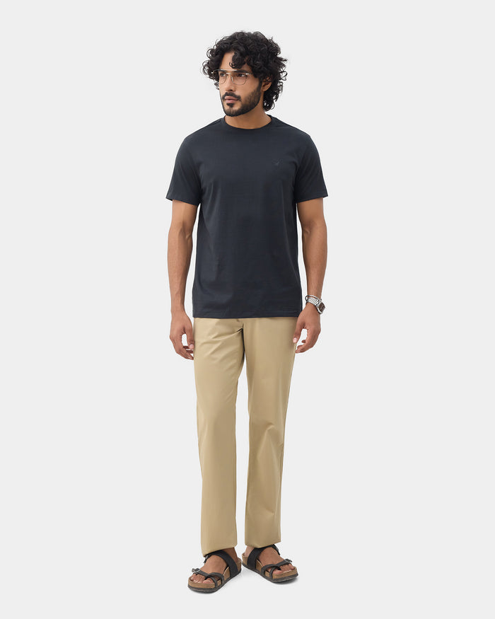 Black Crew Neck Solid T-Shirt - Ginjiro