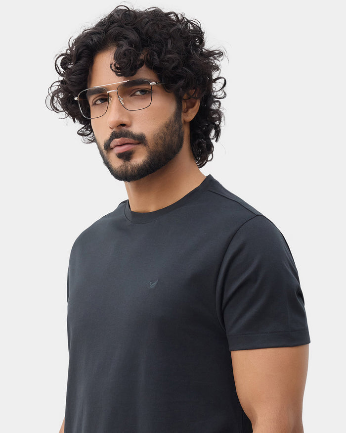 Black Crew Neck Solid T-Shirt - Ginjiro