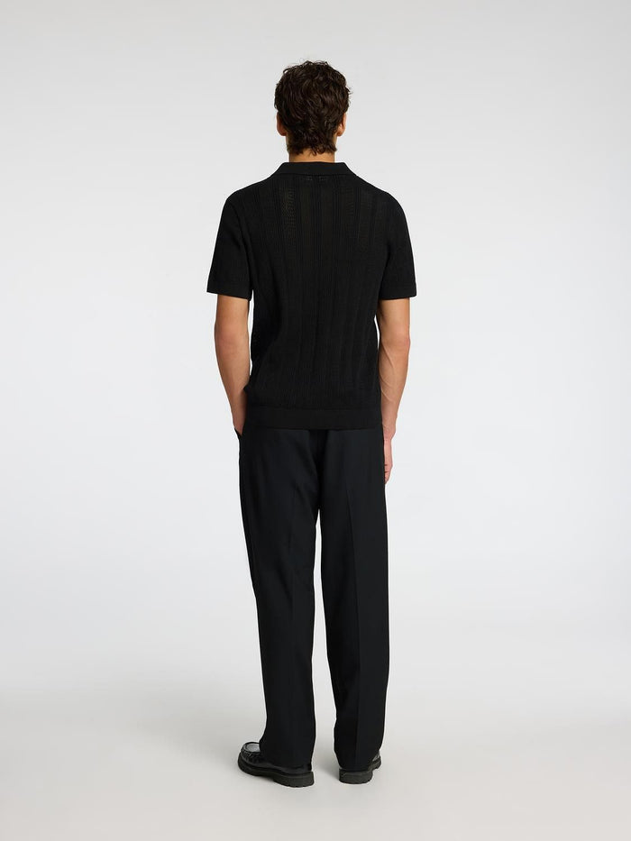 Black Crochet Split Neck Polo