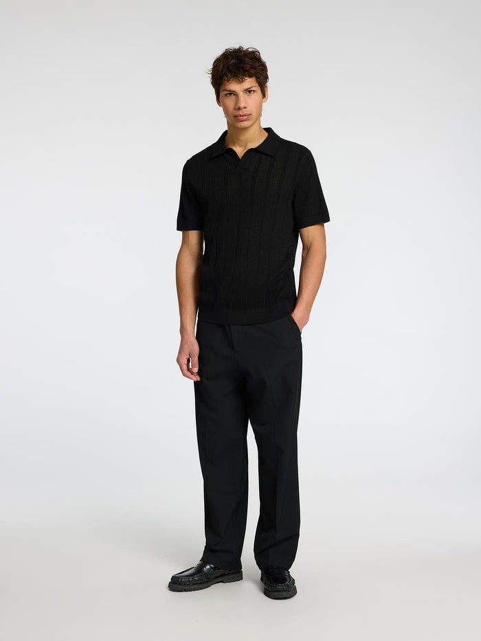 Black Crochet Split Neck Polo