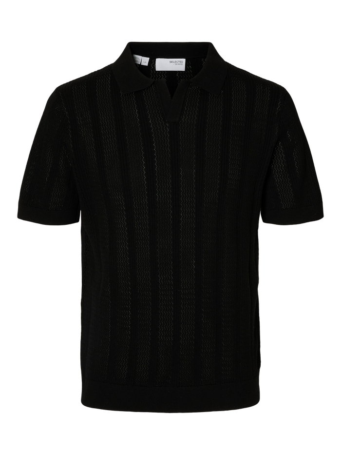 Black Crochet Split Neck Polo