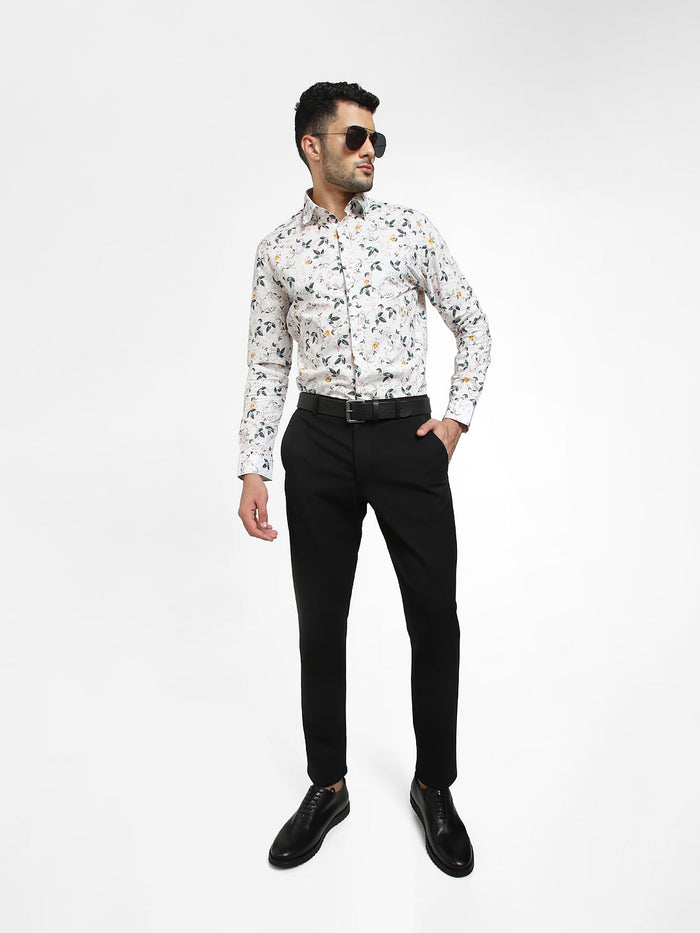 Black Mid Rise Slim Fit Formal Pants