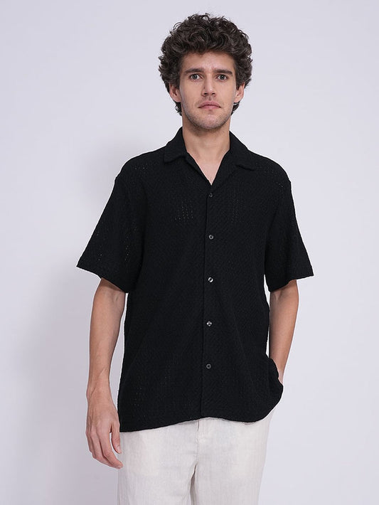 Black Organic Cotton Jacquard Shirt
