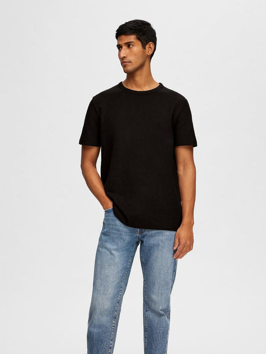 Black Pique Crew Neck T-shirt