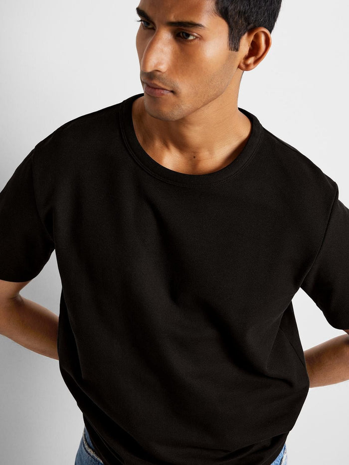 Black Pique Crew Neck T-shirt