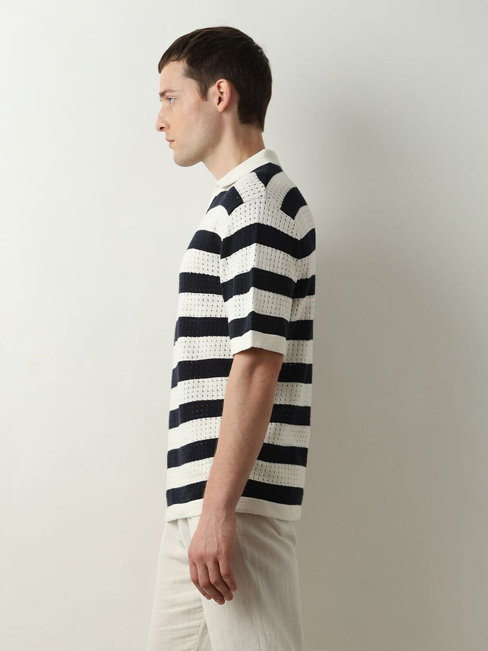 Black Striped Knitted Polo T-shirt