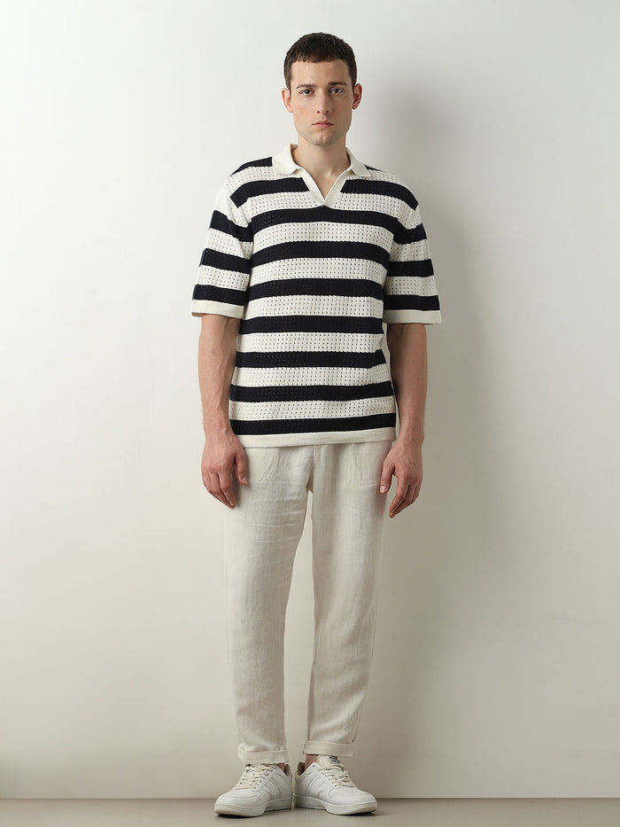 Black Striped Knitted Polo T-shirt