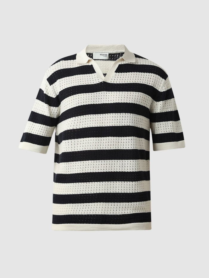 Black Striped Knitted Polo T-shirt
