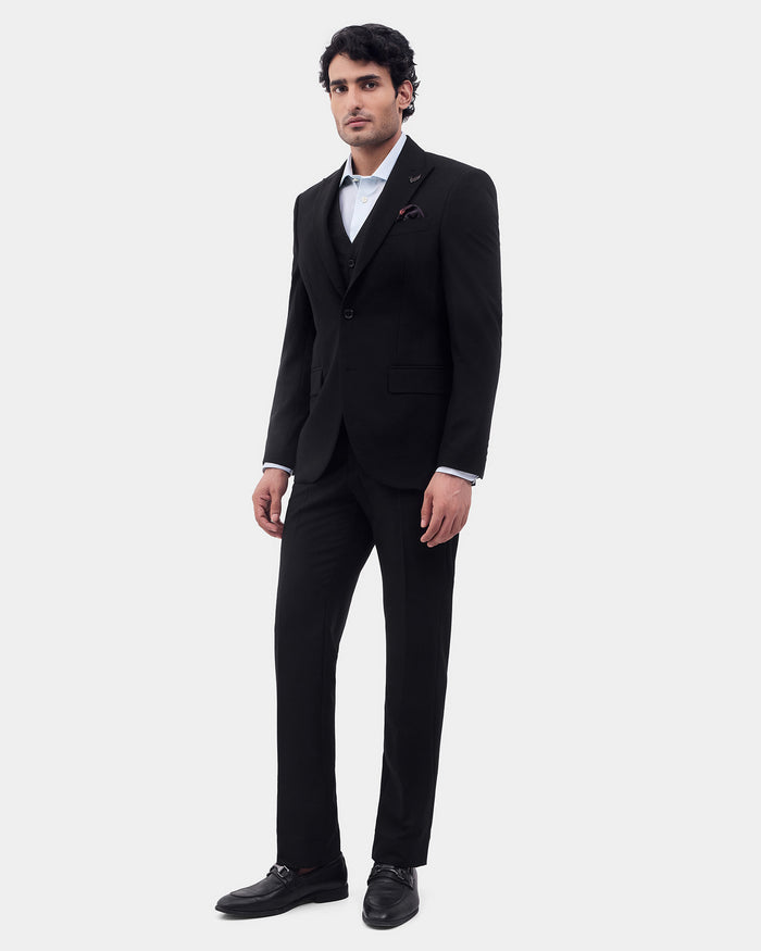 Black Three Piece Solid Suit - Colteo