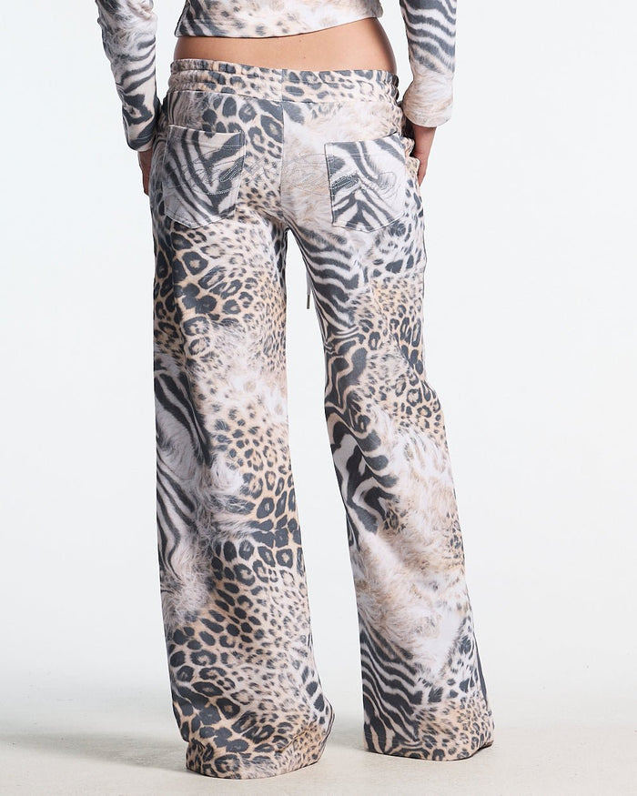 BLING SWEATPANTS LEOPARD - leopard print sweatpants, back view on female model - Cold Culture