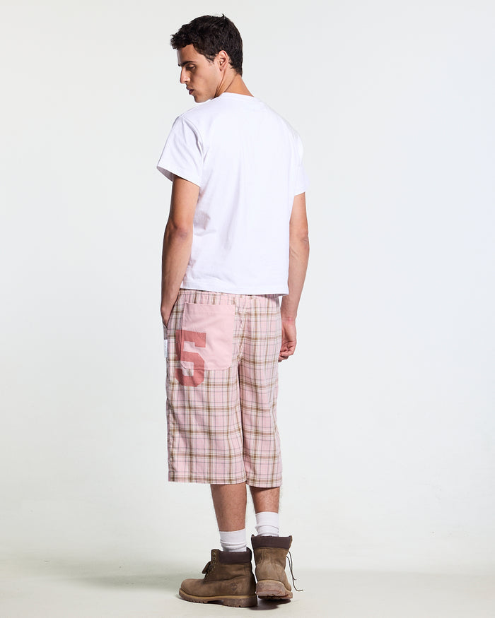 BLING TEE WHITE - white rhinestone script tee, back view on male model - Cold Culture