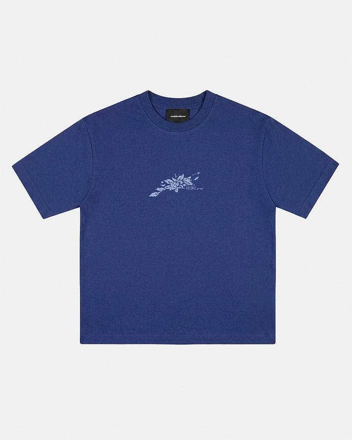 BLOOM TEE NAVY - navy floral print tee, front view - Cold Culture