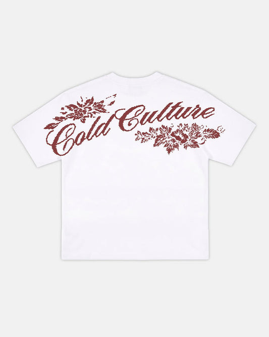 BLOOM TEE WHITE - white floral print tee, back view - Cold Culture