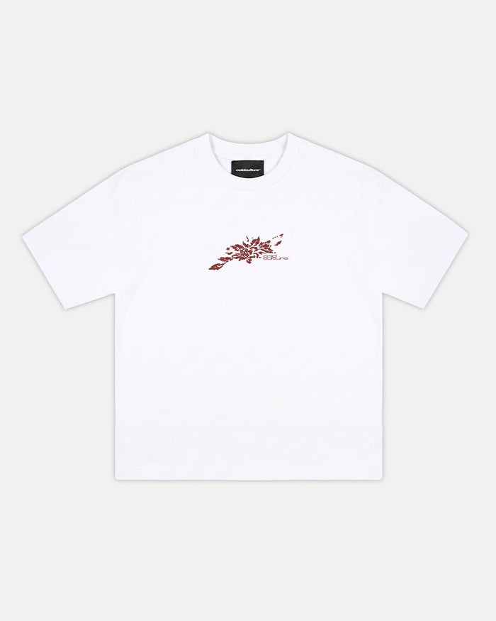 BLOOM TEE WHITE - white floral print tee, front view - Cold Culture