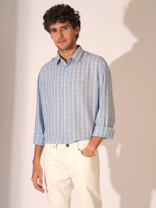 Blue Check Print Full Sleeves Shirt