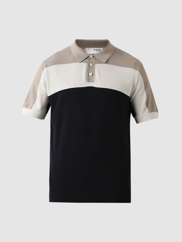 Blue Colourblocked Knitted Polo