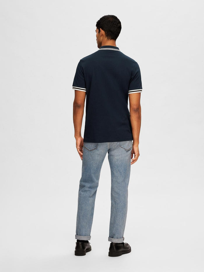 Blue Cotton Zipped Polo T-shirt
