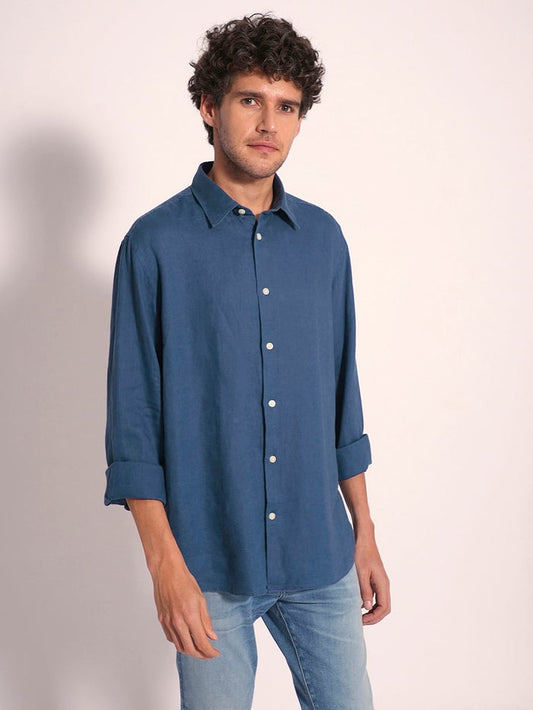Blue Linen Full Sleeves Shirt