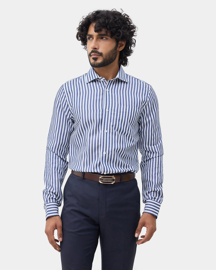 Blue Linen Stripe Shirt - Kylen