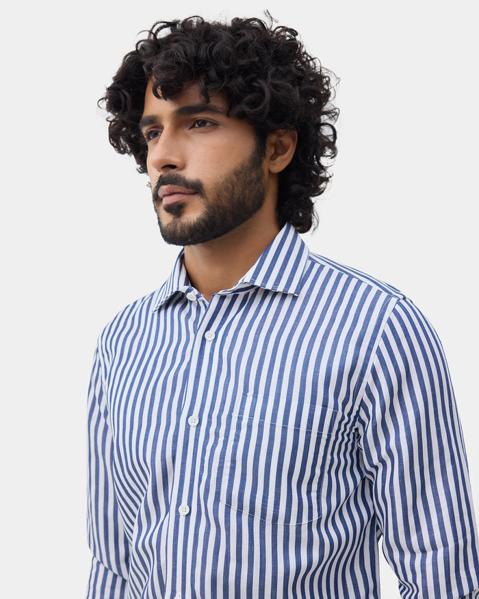 Blue Linen Stripe Shirt - Kylen