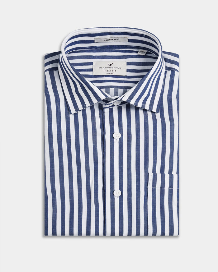 Blue Linen Stripe Shirt - Kylen