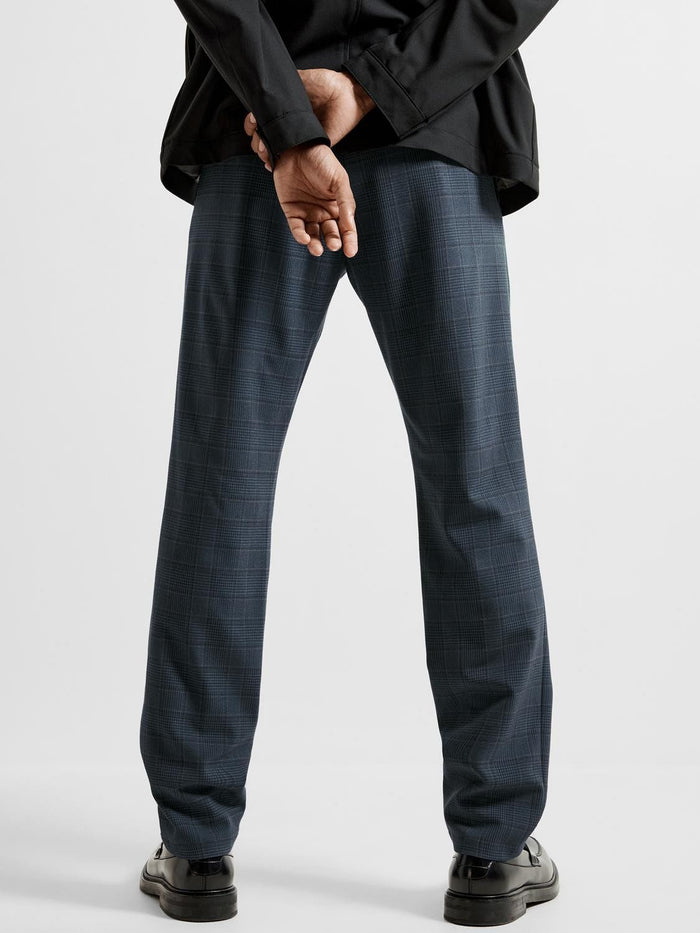 Blue Mid Rise Check Slim Pants