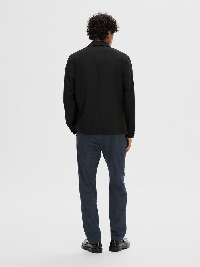 Blue Mid Rise Check Slim Pants